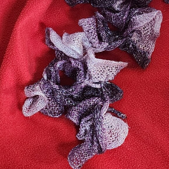 Handmade Crochet Purple and Lilac with Metallic Silver Threads Throughout Scarf - Picture 16 of 16